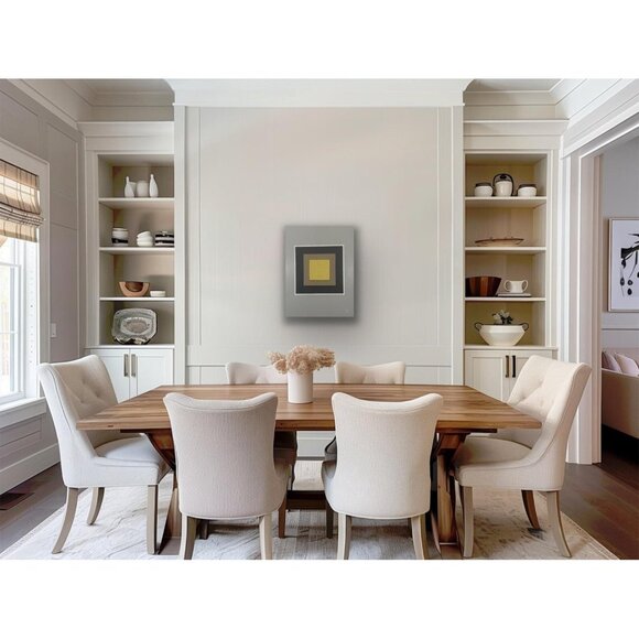 Minimalist Mixed Media Art - Acrylic Leather Geometric Square Abstract Painting - Picture 3 of 6